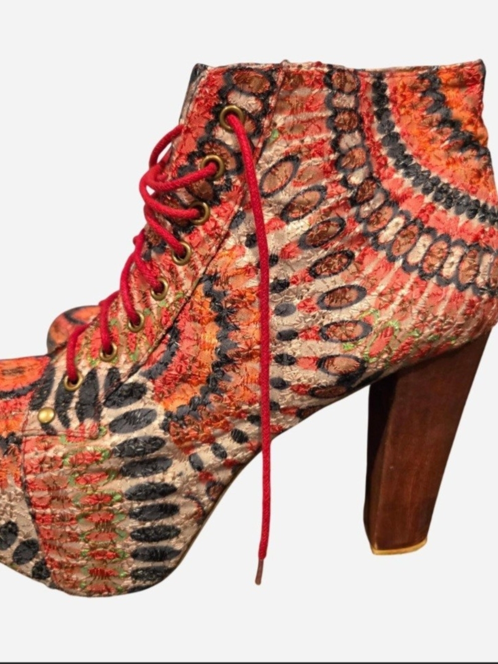 Jeffrey Campbell Lita- Red Tie Dye Lace-Up Platform Bootie - Picture 2 of 6